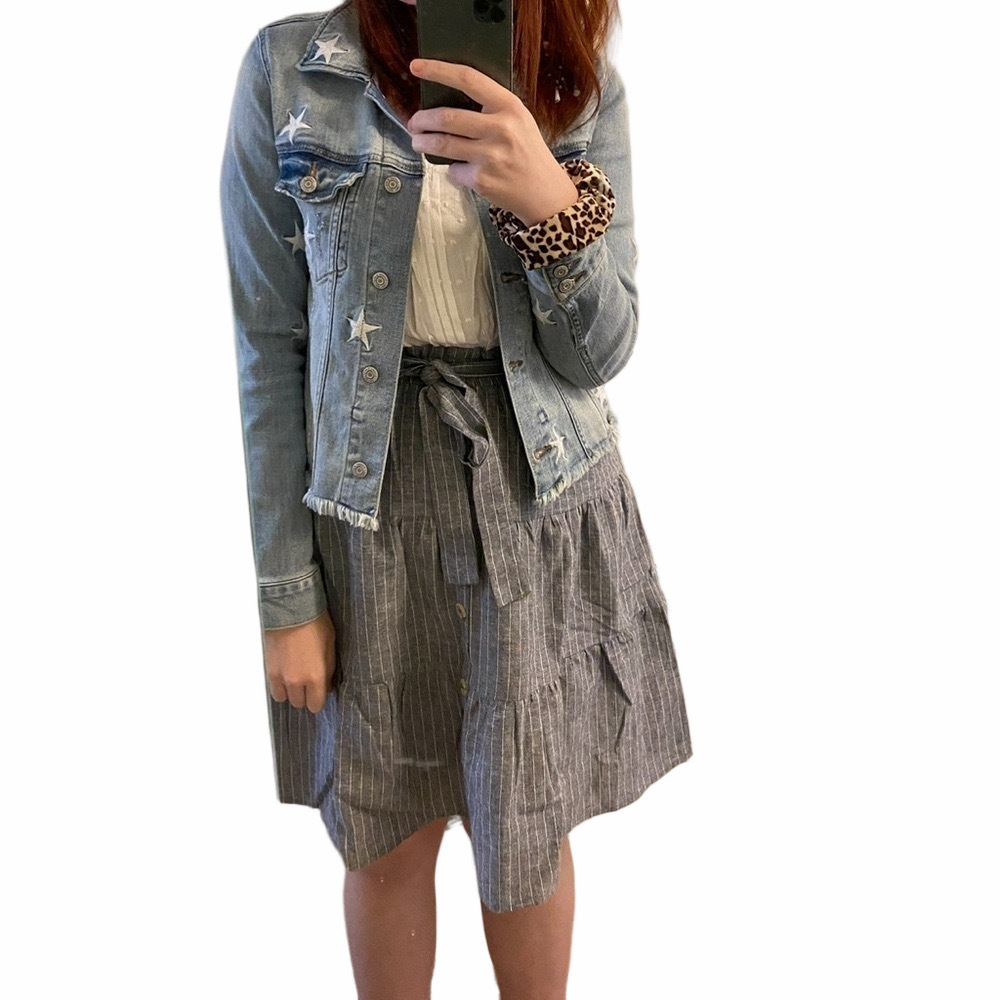 Nana Macs White Ruffle Denim Dress Size Large